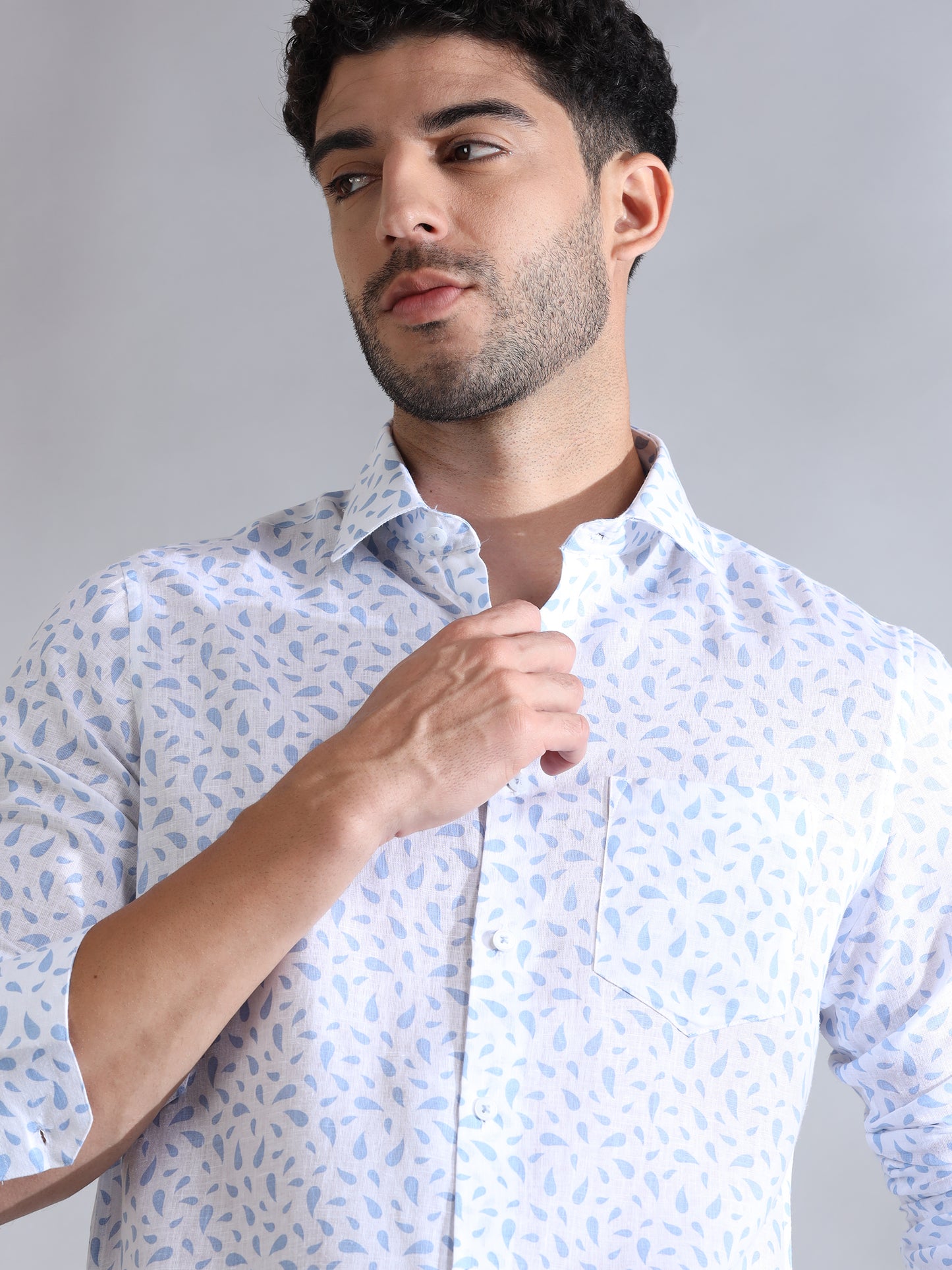 Water Drops Linen Printed Shirt