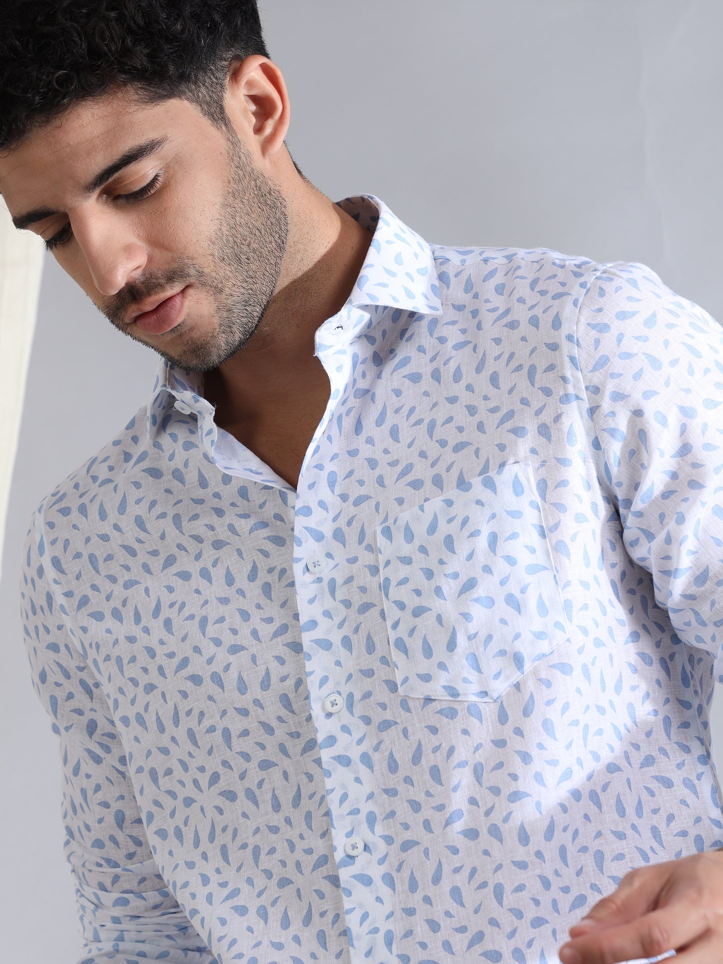 Water Drops Linen Printed Shirt