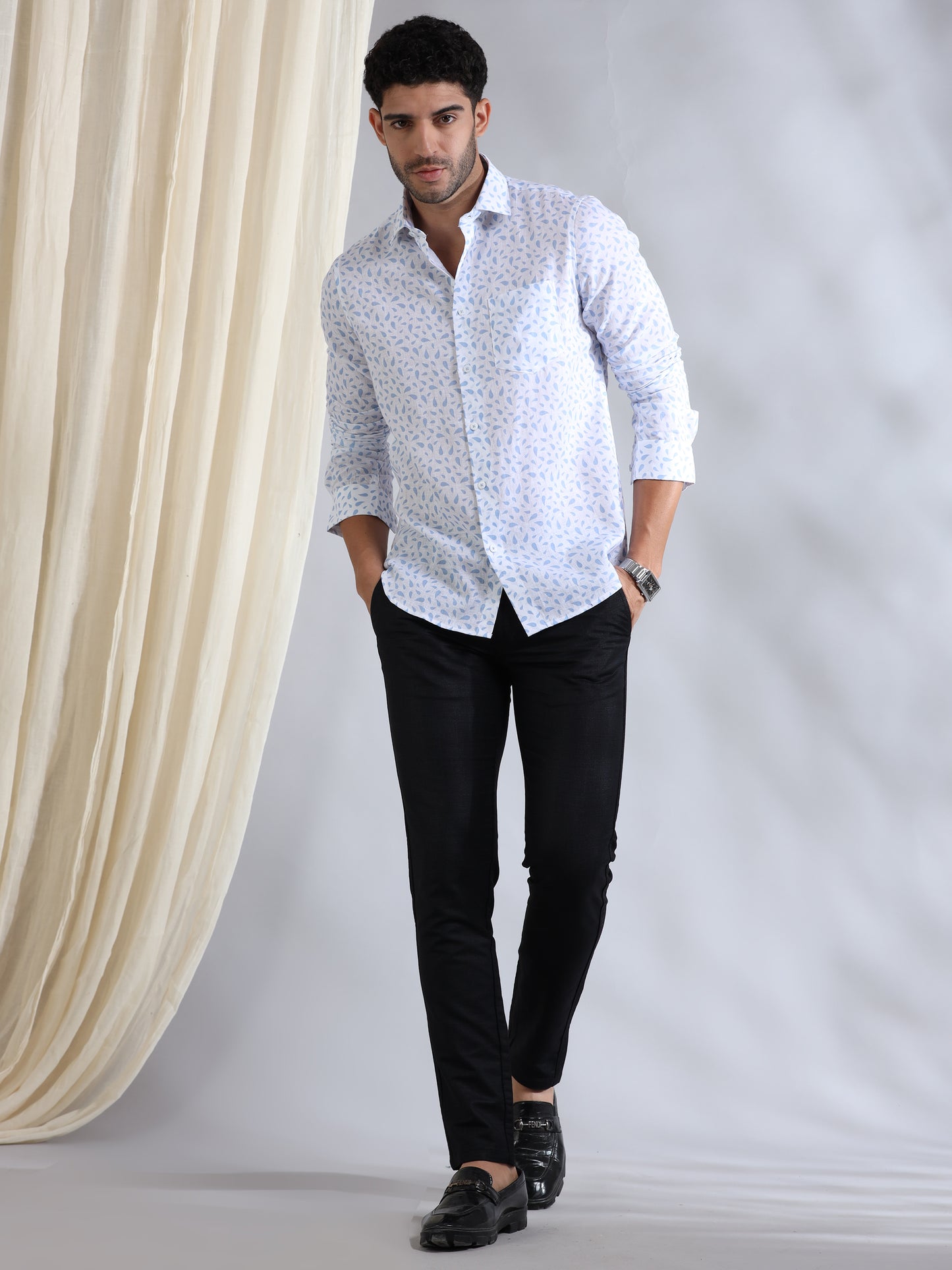 Water Drops Linen Printed Shirt
