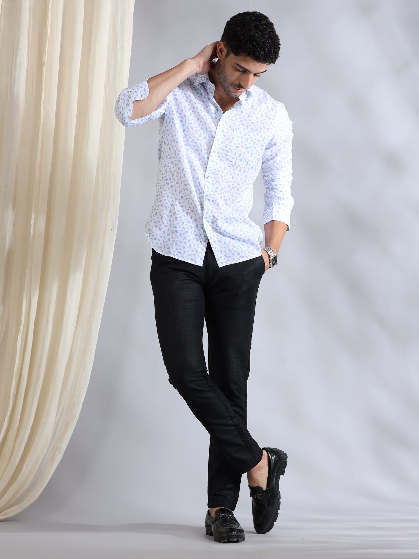 Water Drops Linen Printed Shirt