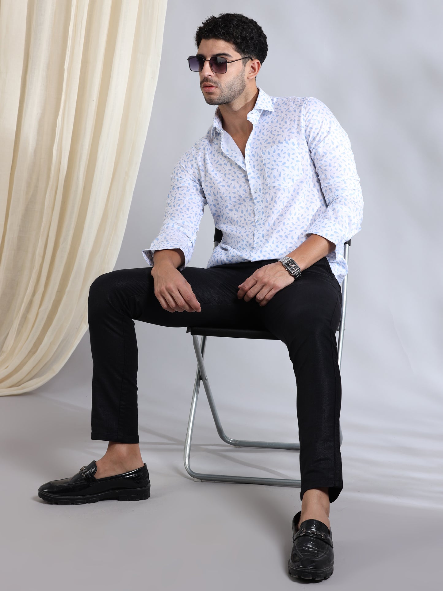 Water Drops Linen Printed Shirt