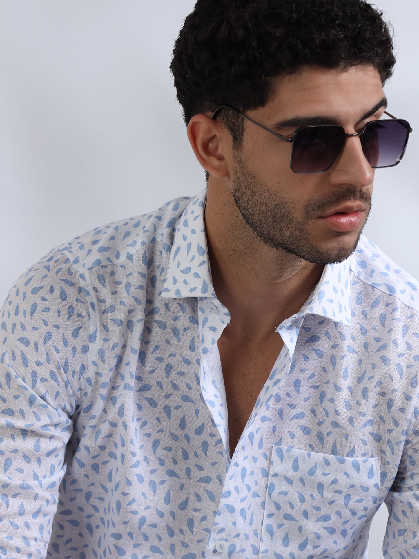 Water Drops Linen Printed Shirt