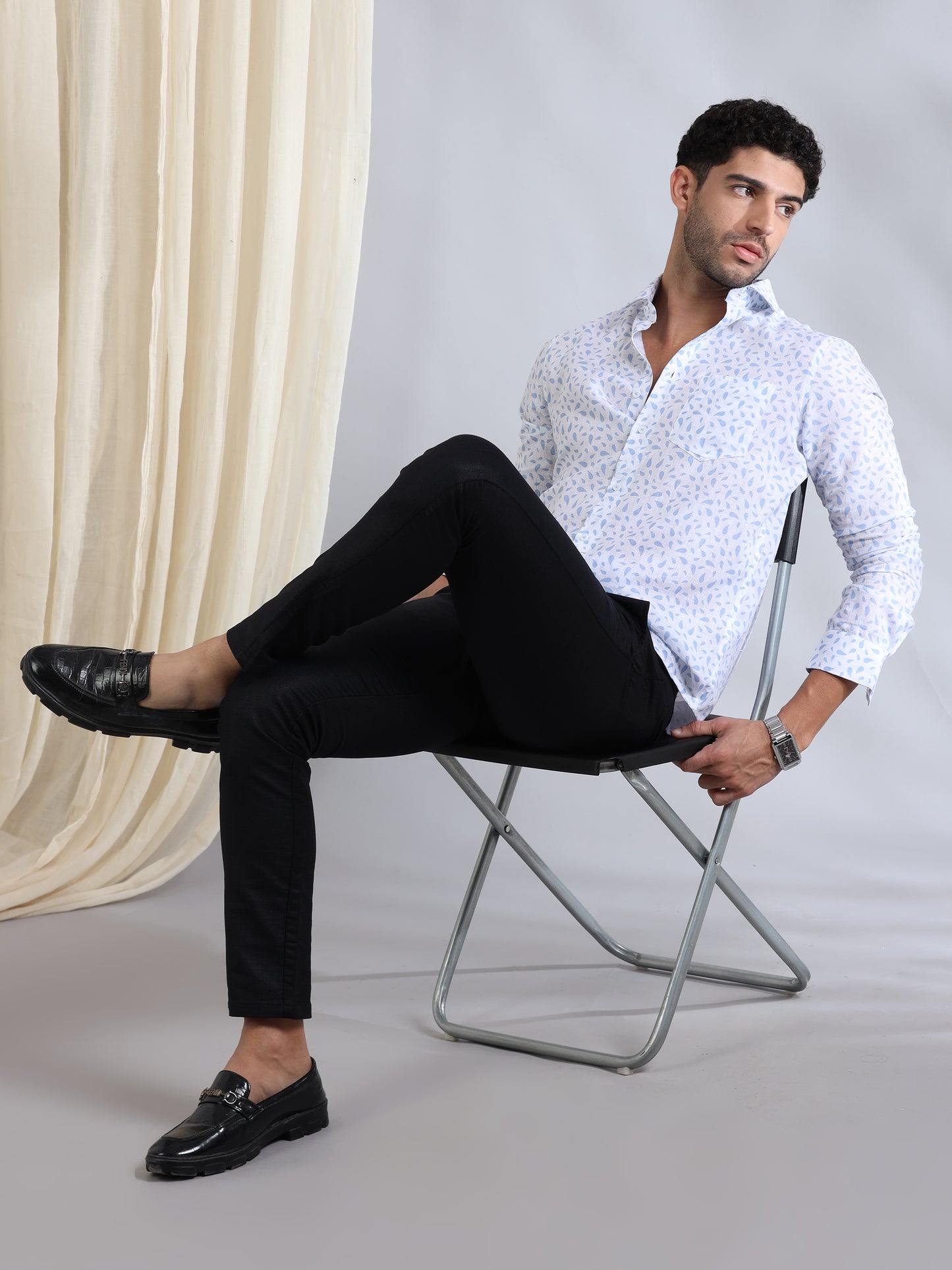 Water Drops Linen Printed Shirt
