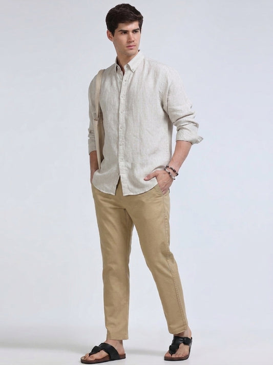 Raw Linen Pants - Beige