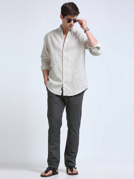 Raw Linen Pants - Charcoal Grey