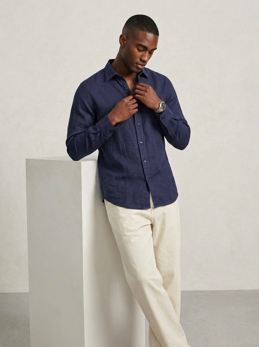 Pure Linen F/S - Navy Blue