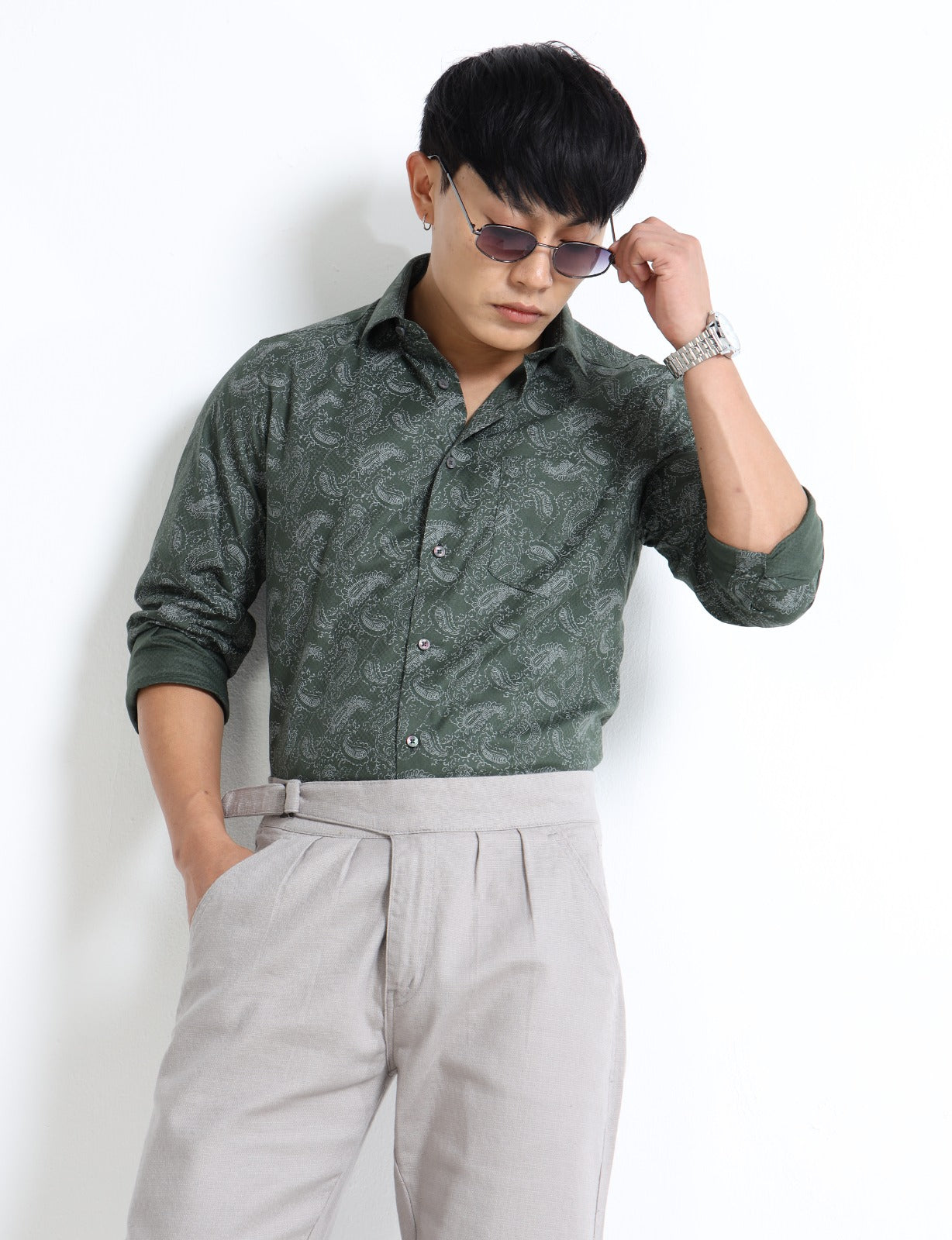 Green Paisley Print Shirt